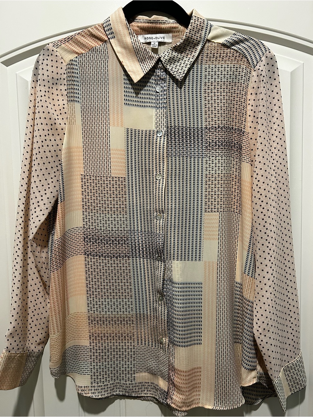 Peach Soft Blue Patterned Long-Sleeve Button-Down Shirt